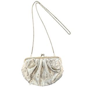 Vintage La Regale Gray/Silver Beaded Clutch with Chain Strap
